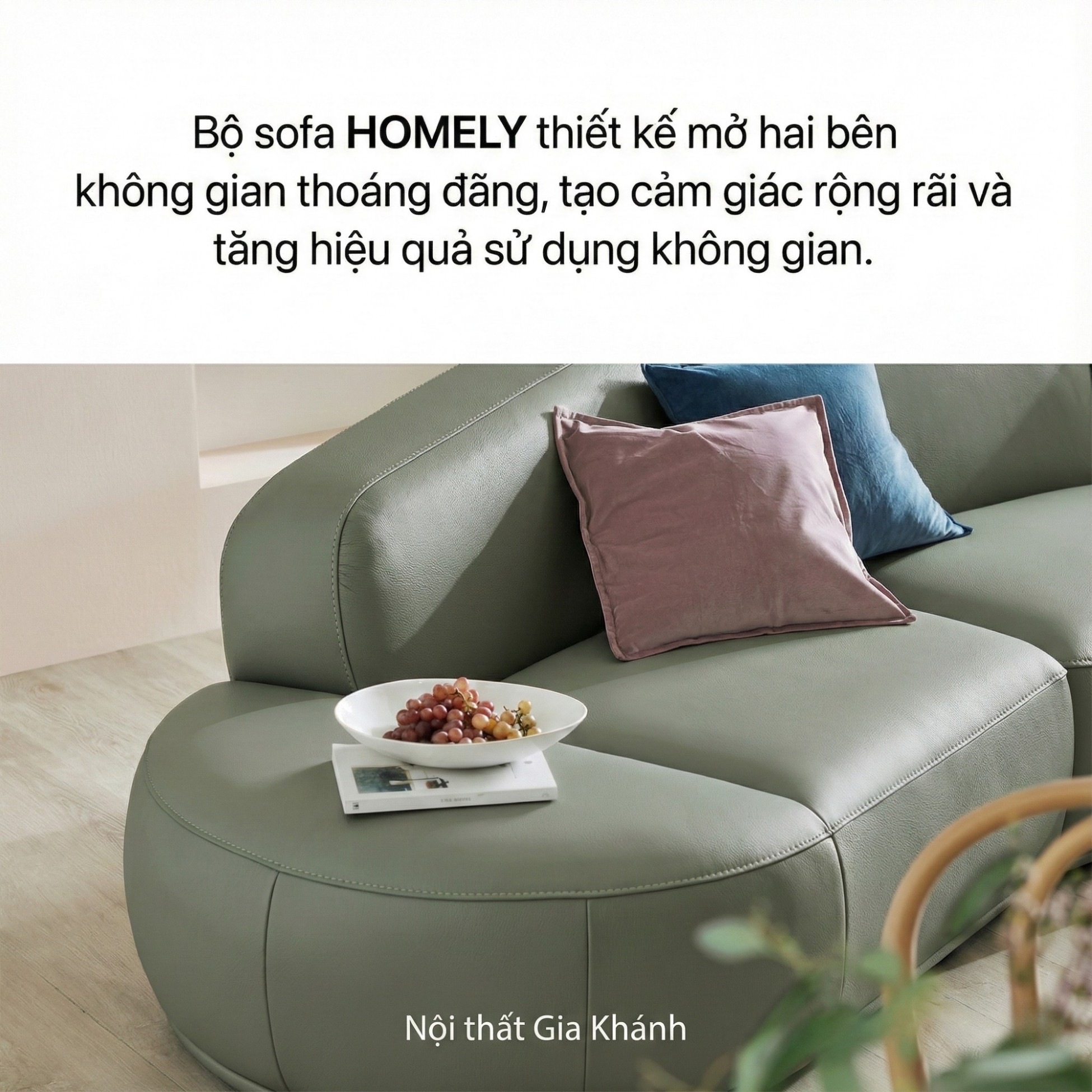 Sofa HOMELY – Sofa Da Hiện Đại Cao Cấp Dáng Mở Thiết Kế Ấm Cúng