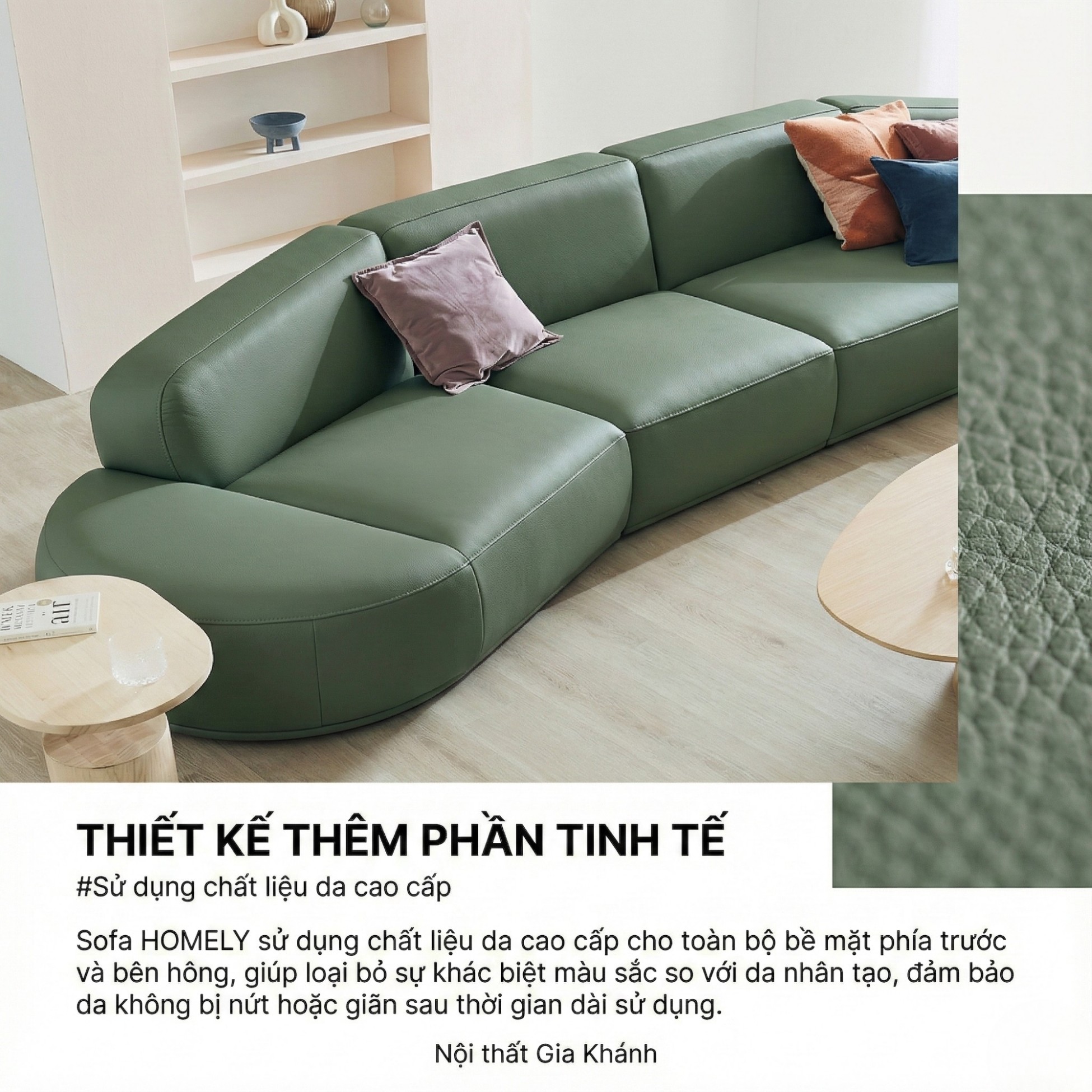 Sofa HOMELY – Sofa Da Hiện Đại Cao Cấp Dáng Mở Thiết Kế Ấm Cúng