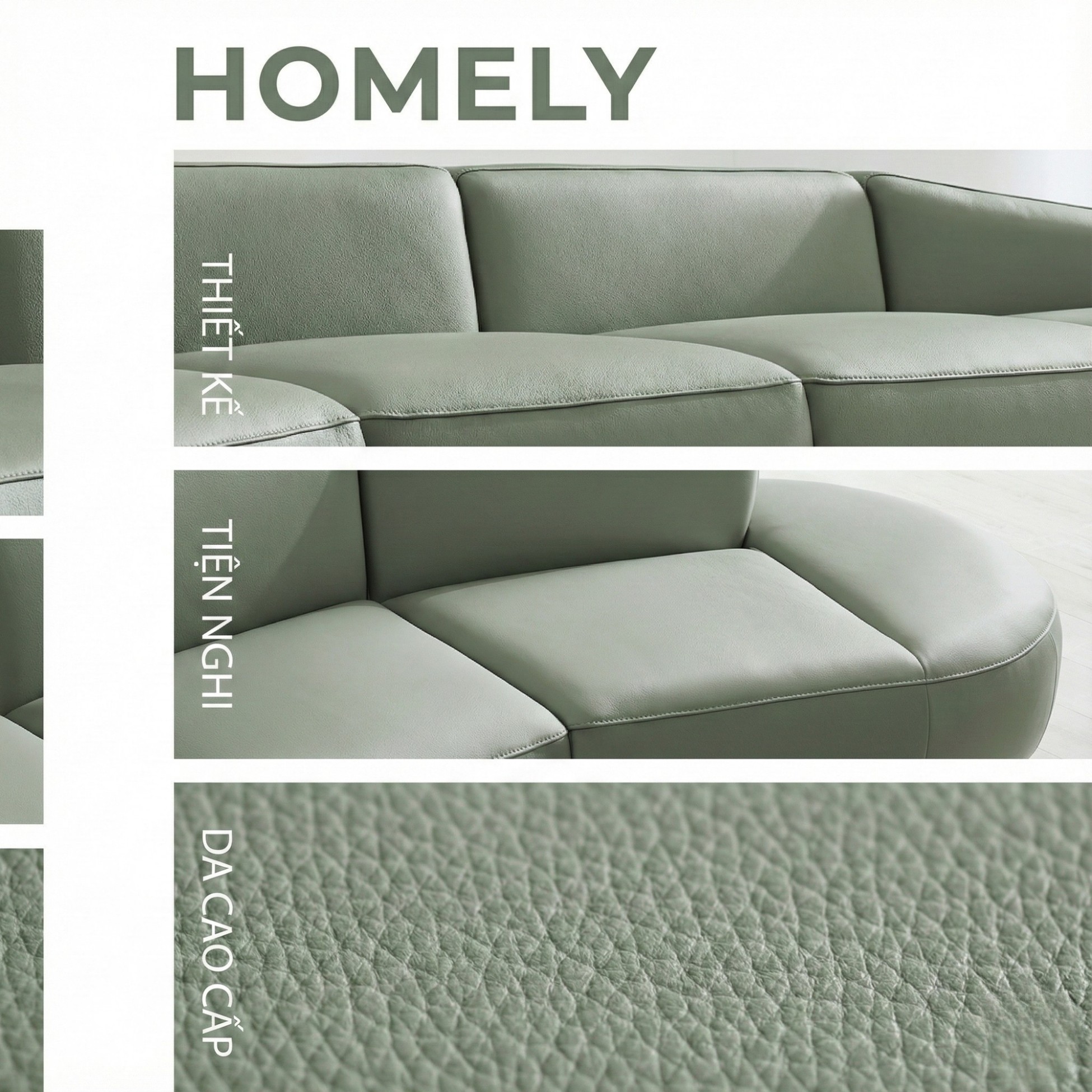 Sofa HOMELY – Sofa Da Hiện Đại Cao Cấp Dáng Mở Thiết Kế Ấm Cúng