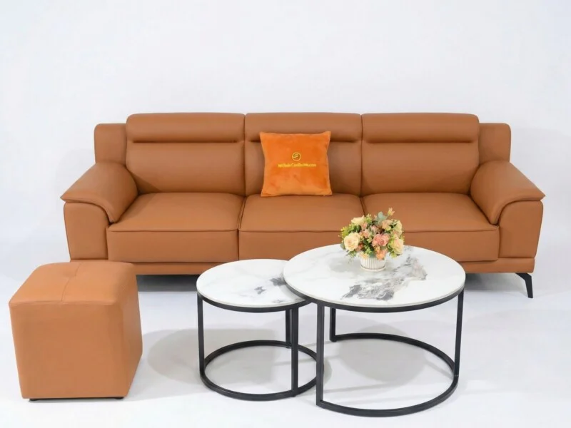 Bộ sản phẩm Sofa Băng Phong Cách Cho Phòng Khách SB01-Lex16 gồm sofa băng ba chỗ, đôn vuông và bàn trà đôi mặt đá vân mây…