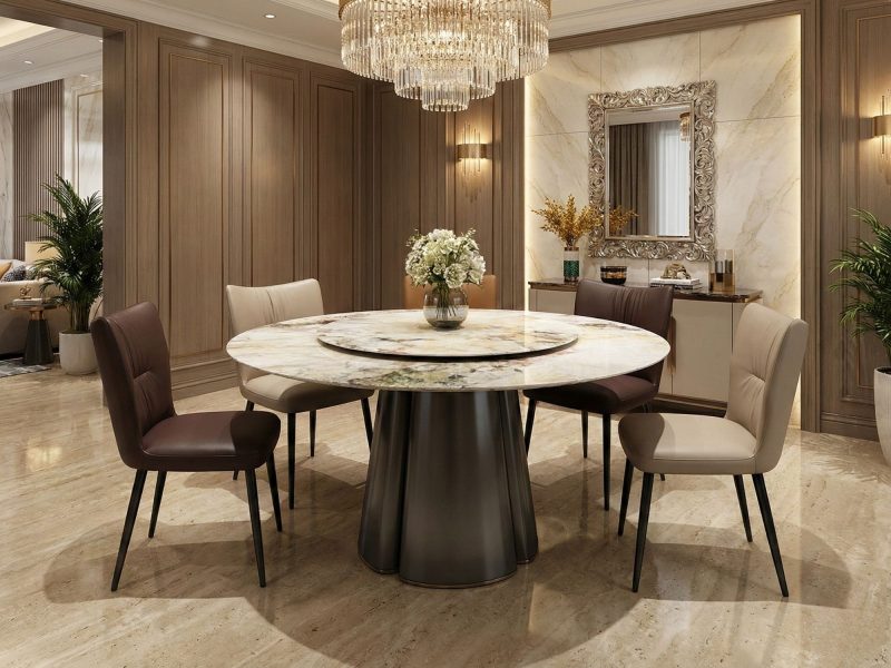 Bàn Ăn Tròn Có Mâm Xoay Mặt Đá BA841-135