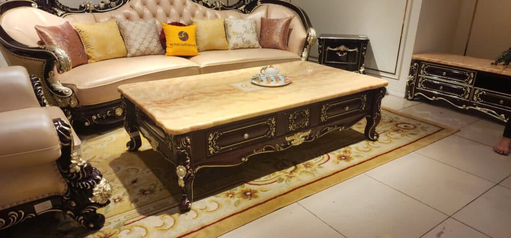Bàn Trà Mặt Đá Hồng Ngọc Long