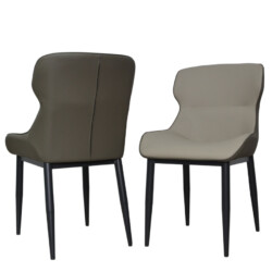 Hai chiếc ghế ăn hiện đại HYG01 được chụp trên nền trắng, một chiếc nhìn từ phía sau và một chiếc nhìn từ phía trước. Ghế…