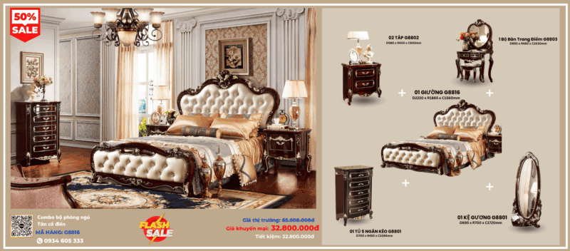 Combo Bộ Phòng Ngủ Tân Cổ Điển G8816