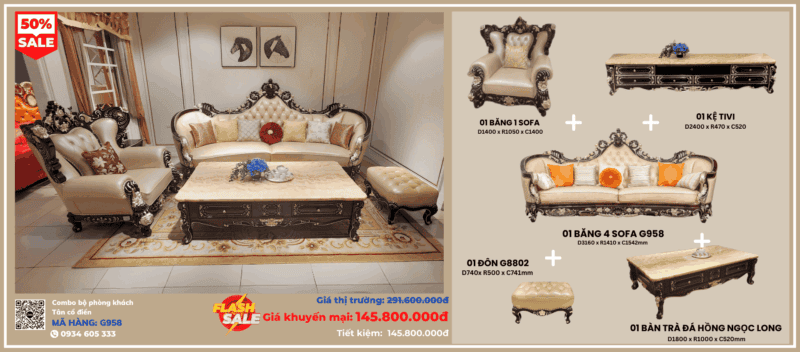 Combo Phòng Khách Tân Cổ Điển G958