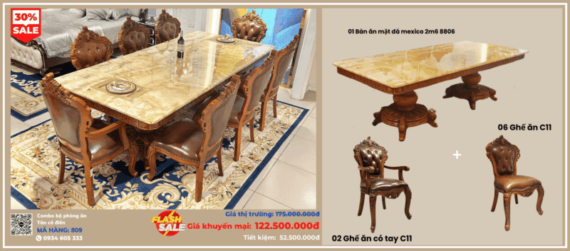 Combo Bộ Bàn Ăn Tân Cổ Điển