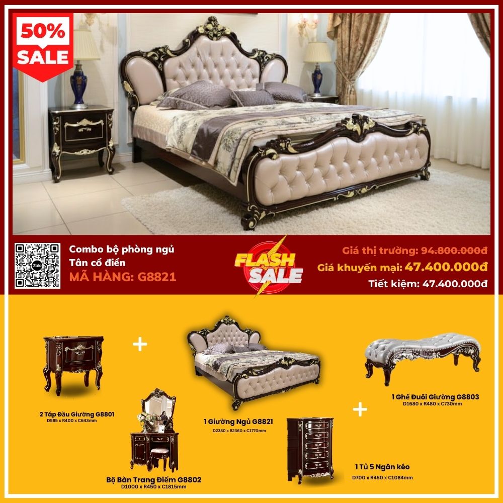 Combo Bộ Phòng Ngủ Tân Cổ Điển G8821