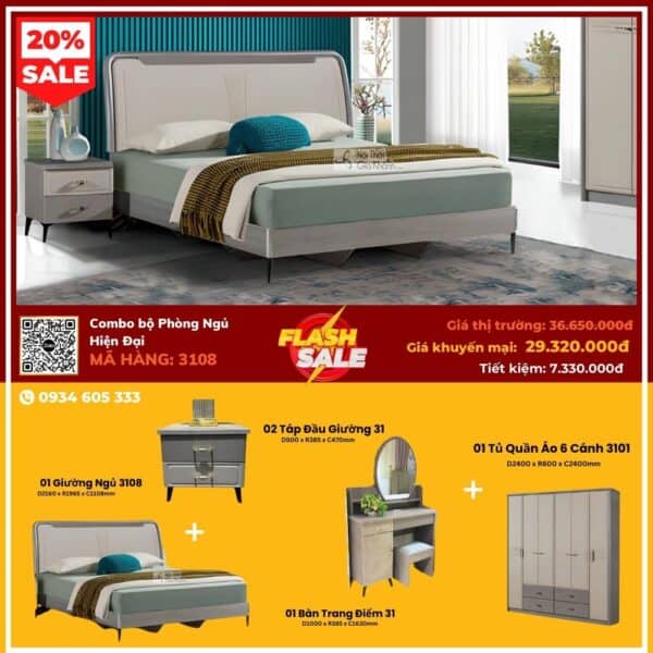 Combo Giường Ngủ Hiện Đại 3108