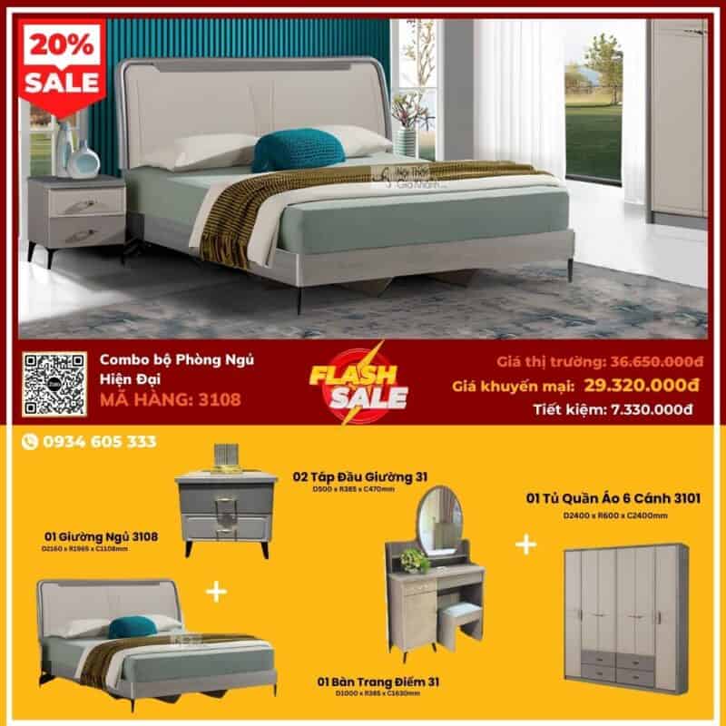Combo Giường Ngủ Hiện Đại 3108