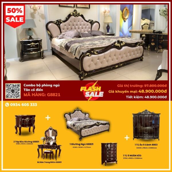 Combo Giường Ngủ Tân Cổ Điển