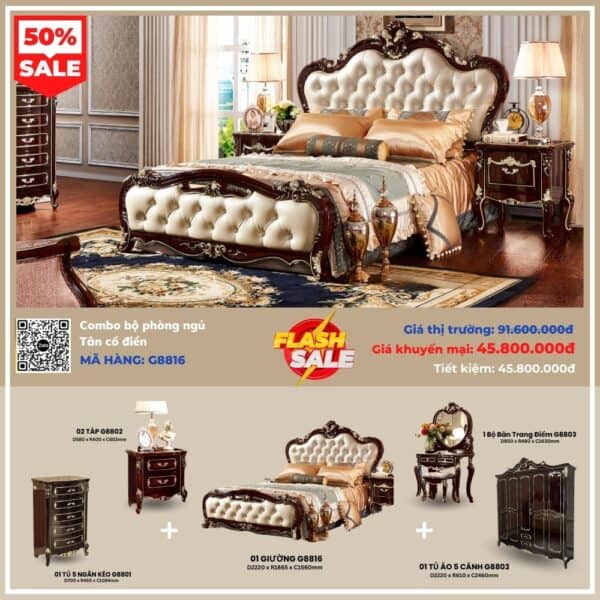 Combo Bộ Giường Ngủ Tân Cổ Điển G8816