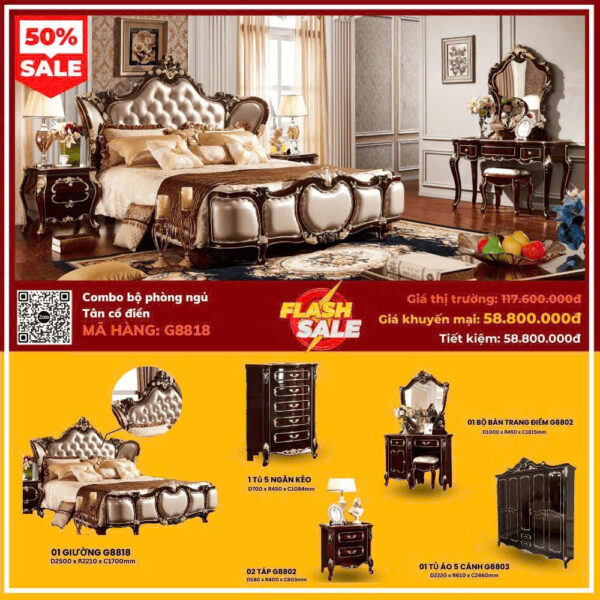 Combo Phòng Ngủ Tân Cổ Điển G8818