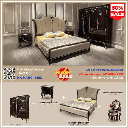 Combo Giường Ngủ Tân Cổ Điển