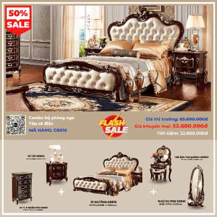 Combo Giường Ngủ Tân Cổ Điển