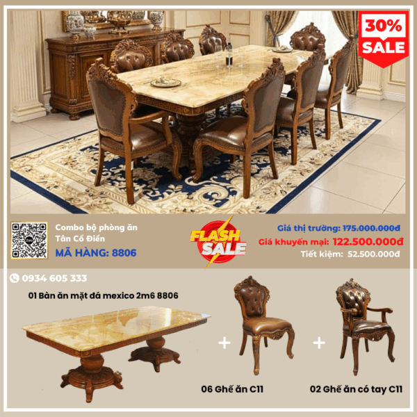 Combo Bộ Phòng Ăn Tân Cổ Điển 090