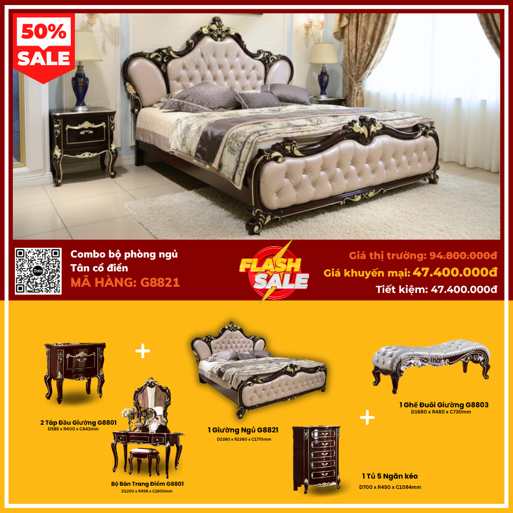 Combo Bộ Phòng Ngủ Tân Cổ Điển G8821
