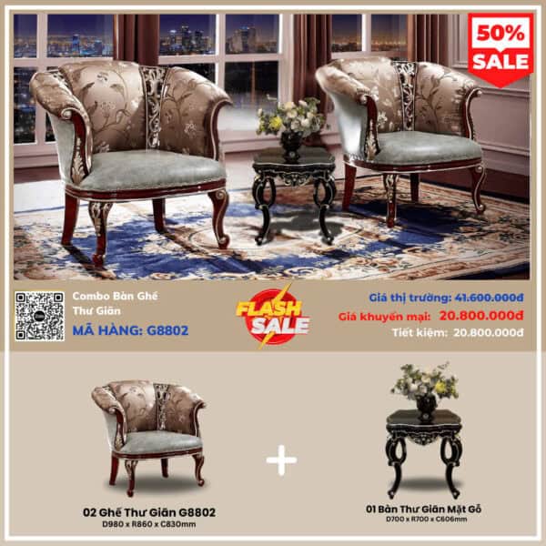 Combo Bộ Ghế Thư Giãn Tân Cổ Điển G8802