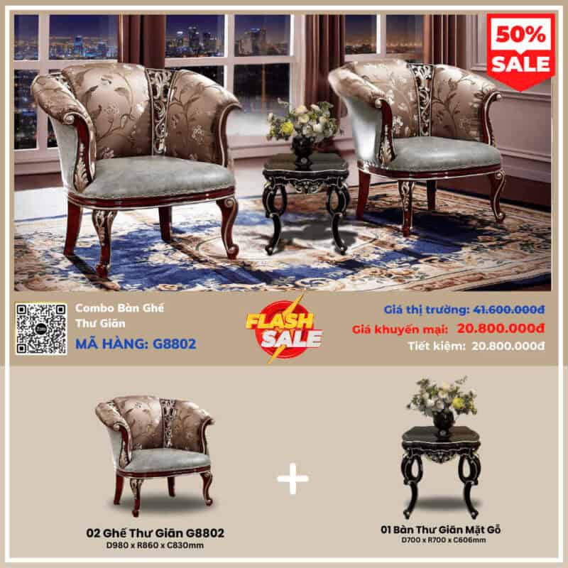 Combo Bộ Ghế Thư Giãn Tân Cổ Điển G8802
