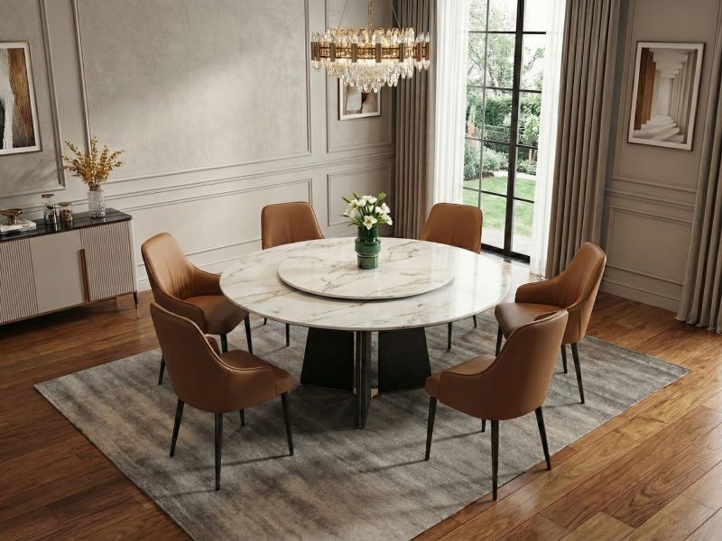 Bàn Ăn Tròn Mặt Đá Tự Nhiên Cao Cấp BAQ986-135