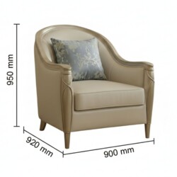 Hình ảnh kỹ thuật của ghế đơn trong bộ sofa SBM229-123, hiển thị các kích thước chi tiết: chiều dài 900mm, chiều rộng 920m…