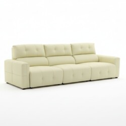 Ghế sofa chỉnh điện SF8138 màu kem nhạt, bọc da bò tự nhiên, được chụp toàn cảnh trên nền trắng. Sofa có thiết kế 3 chỗ ng…