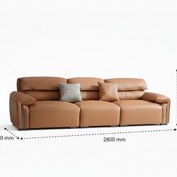 Sofa băng SF9001 màu nâu da bò chụp chính diện trên nền trắng, hiển thị rõ ràng các kích thước tổng thể: chiều dài 2800mm…