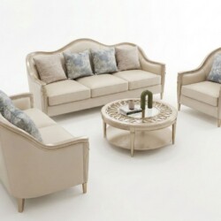 Toàn bộ bộ sofa SBM229-123 gồm băng 3, băng 2 và ghế đơn được chụp từ góc nhìn trên cao, tổng thể trên nền trắng tinh tế…
