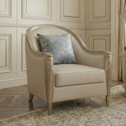 Ghế đơn của bộ sofa SBM229-123 được chụp nghiêng, làm nổi bật đường cong mềm mại của lưng ghế và tay vịn. Ghế có khung gỗ…