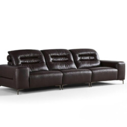 Sofa băng 3 chỗ ngồi SFF29-32 màu nâu sẫm, chụp chính diện trên nền trắng. Ghế có thiết kế hiện đại với các múi đệm phồng…