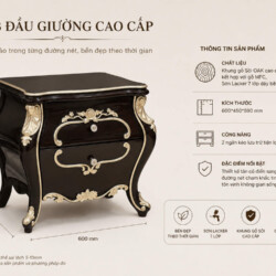 Hình ảnh táp đầu giường TA8803G được đặt trên nền trắng, kèm theo thông số kỹ thuật chi tiết về kích thước (600x450x590 mm…