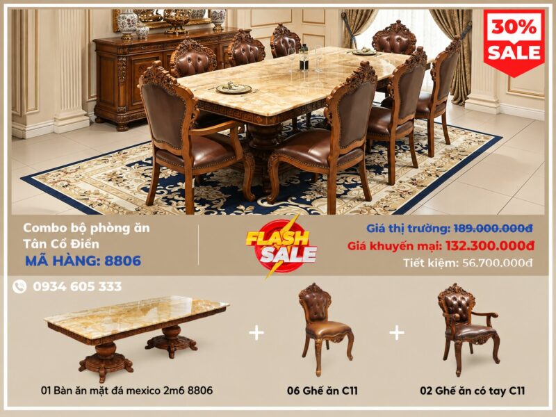 Combo Bộ Phòng Ăn Tân Cổ Điển 090