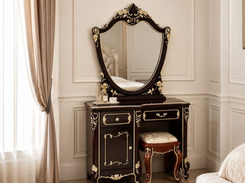 Bàn Phấn BELLISSIMA - Bàn Trang Điểm Kèm Ghế Tân Cổ Điển Màu Rượu Vang Nho BD8802G(2C)