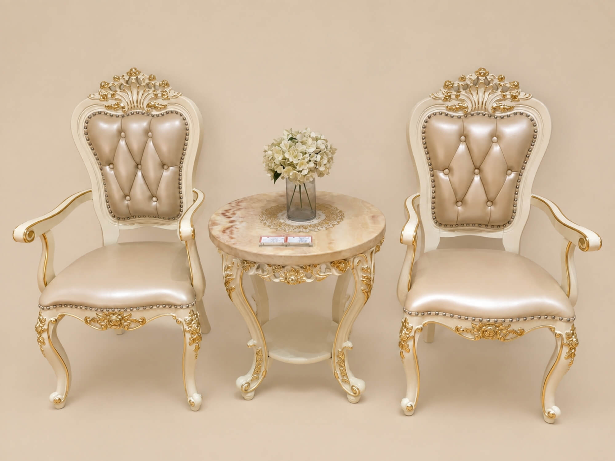 Bộ Bàn Ghế Thư Giãn Rosette Sang Trọng BTG02-C87 Dát Vàng Họa Tiết - Ảnh 2