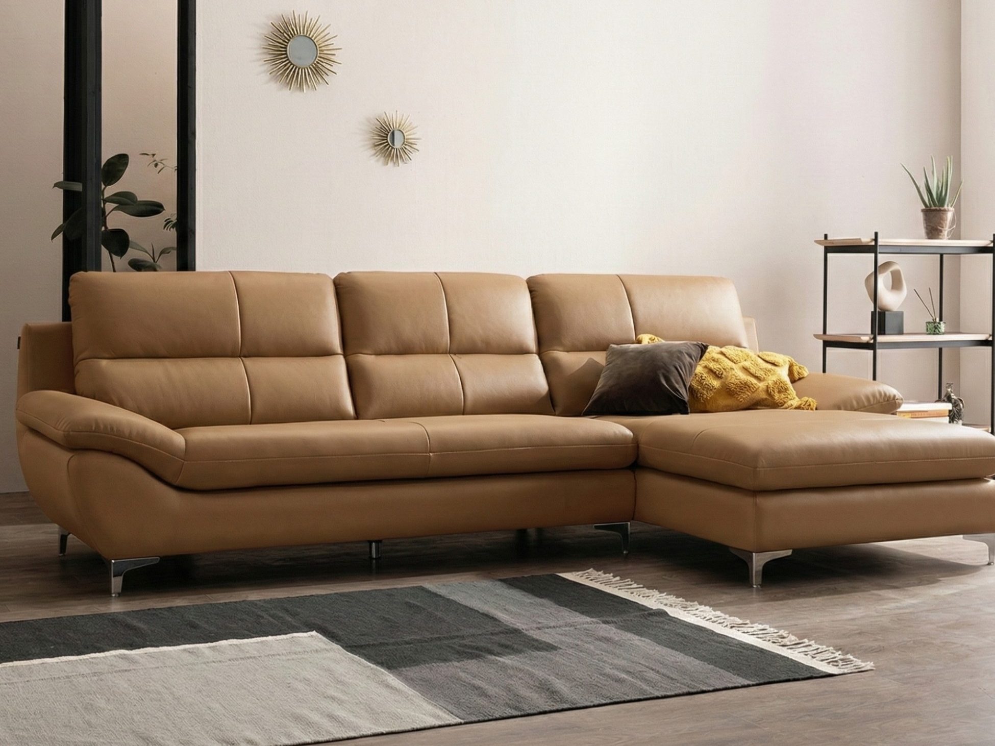 Sofa SEABREE - Sofa Góc Hiện Đại Bọc Da Cho Phòng Khách Chung Cư (Hàng Order)