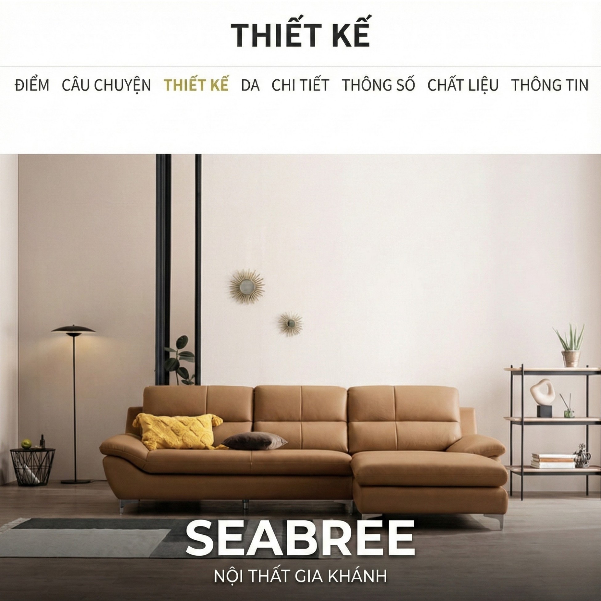 Sofa SEABREE - Sofa Góc Hiện Đại Bọc Da Cho Phòng Khách Chung Cư