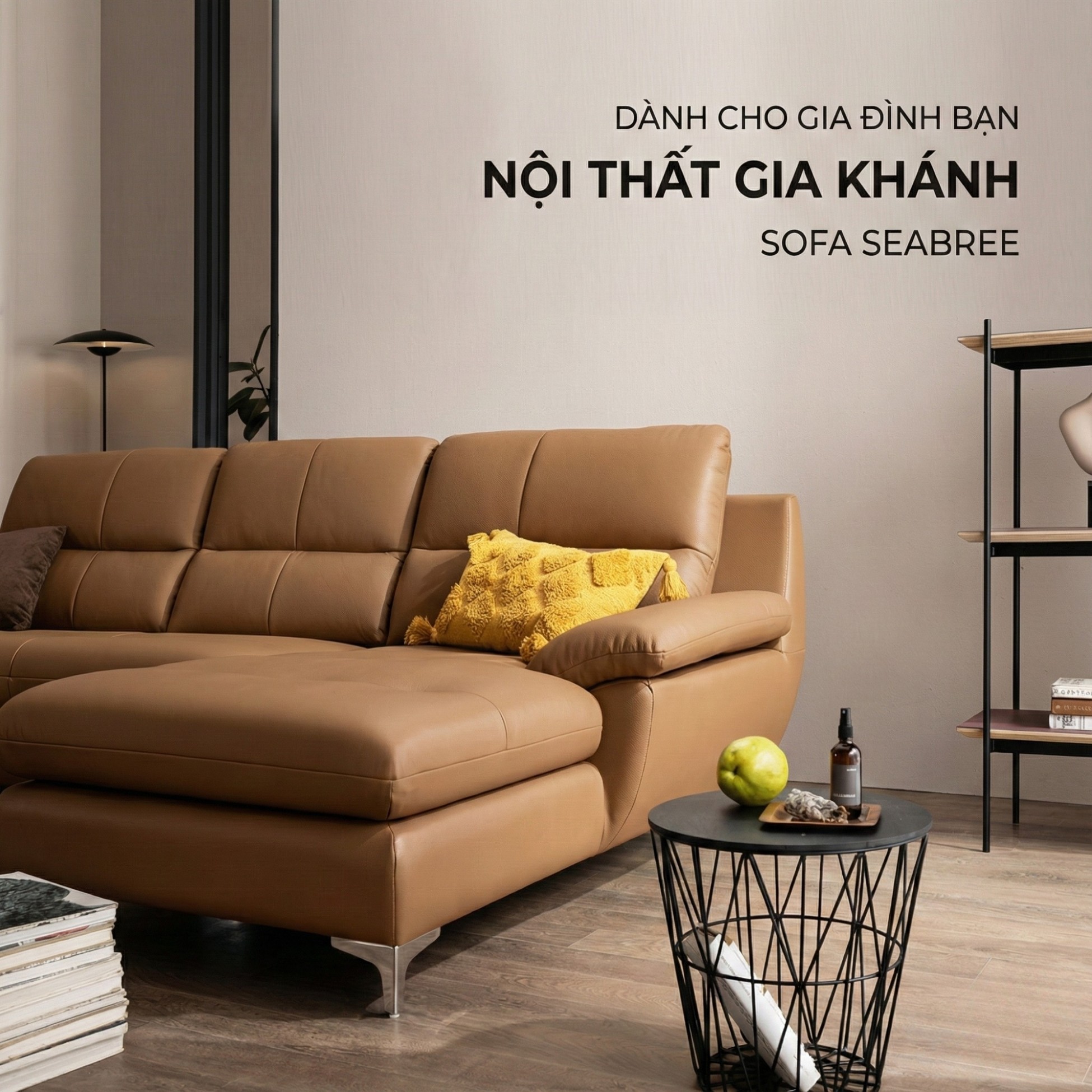 Sofa SEABREE - Sofa Góc Hiện Đại Bọc Da Cho Phòng Khách Chung Cư