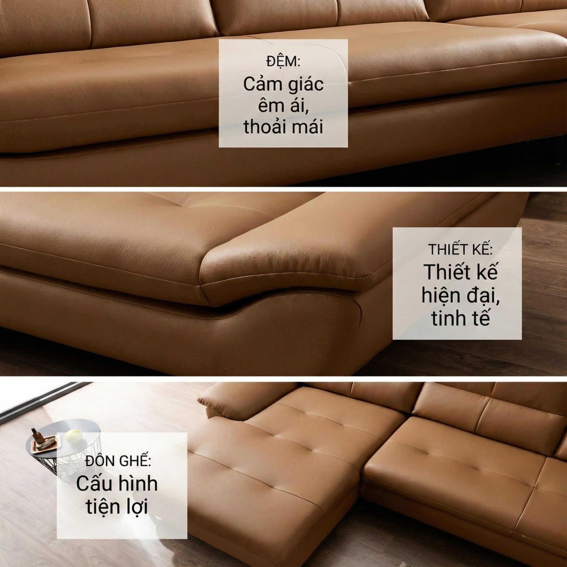 Sofa SEABREE - Sofa Góc Hiện Đại Bọc Da Cho Phòng Khách Chung Cư