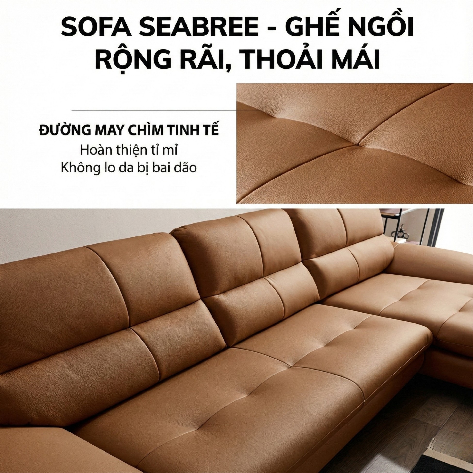 Sofa SEABREE - Sofa Góc Hiện Đại Bọc Da Cho Phòng Khách Chung Cư