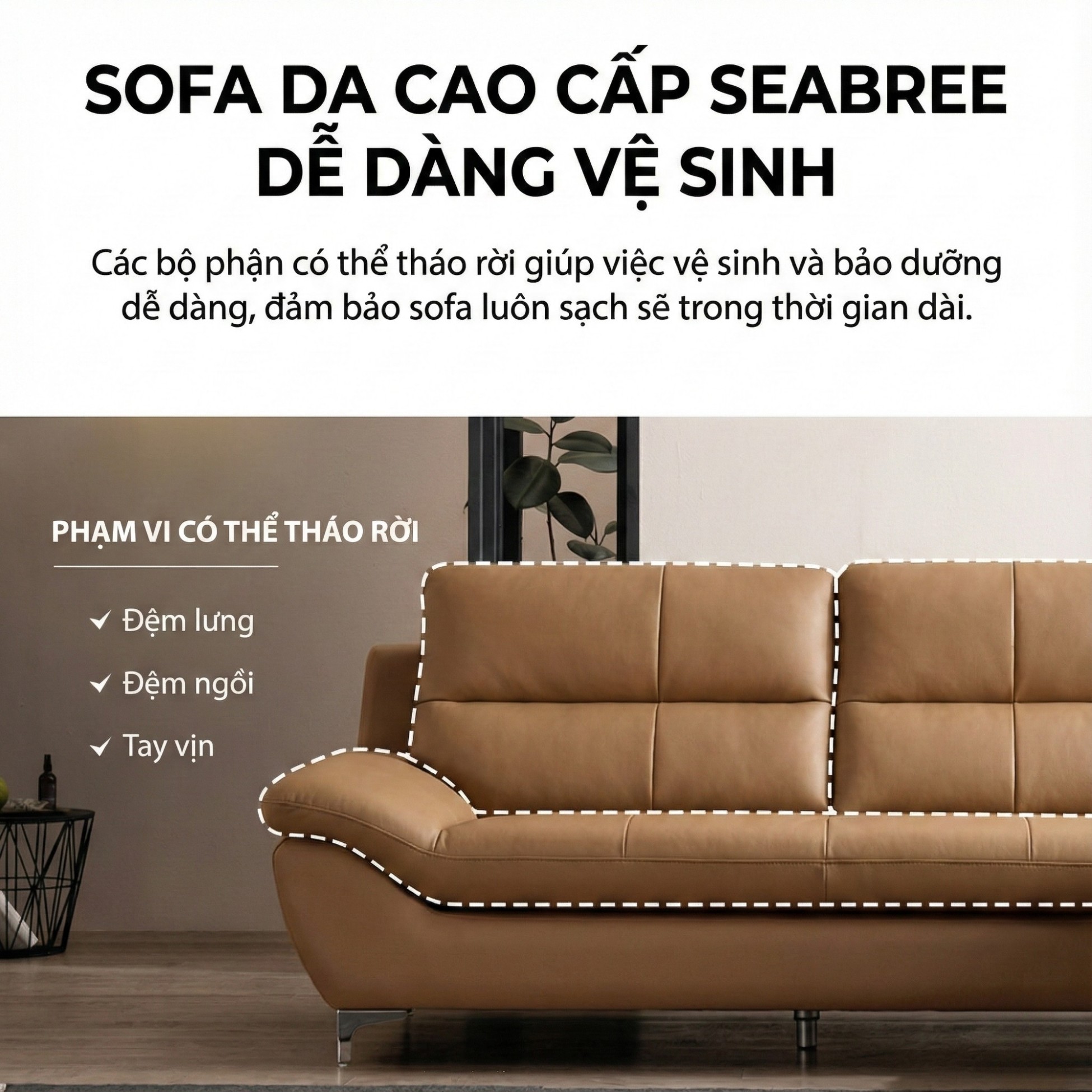 Sofa SEABREE - Sofa Góc Hiện Đại Bọc Da Cho Phòng Khách Chung Cư