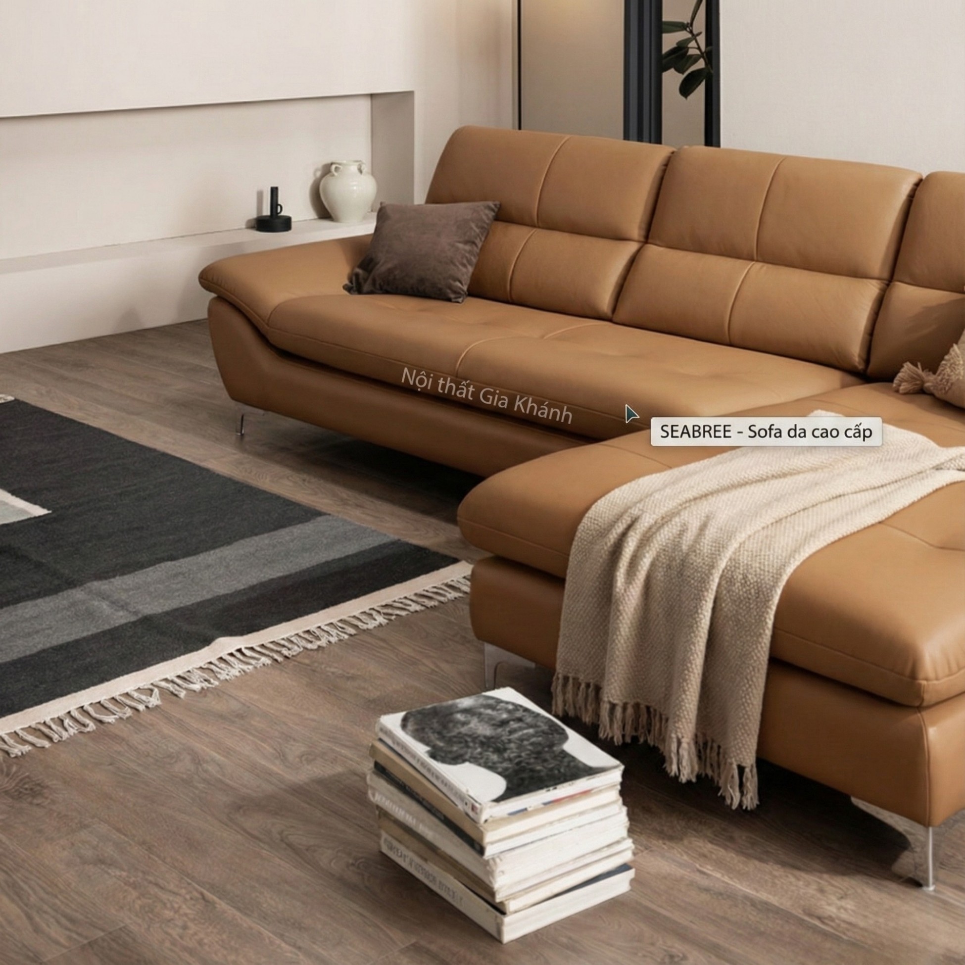 Sofa SEABREE - Sofa Góc Hiện Đại Bọc Da Cho Phòng Khách Chung Cư