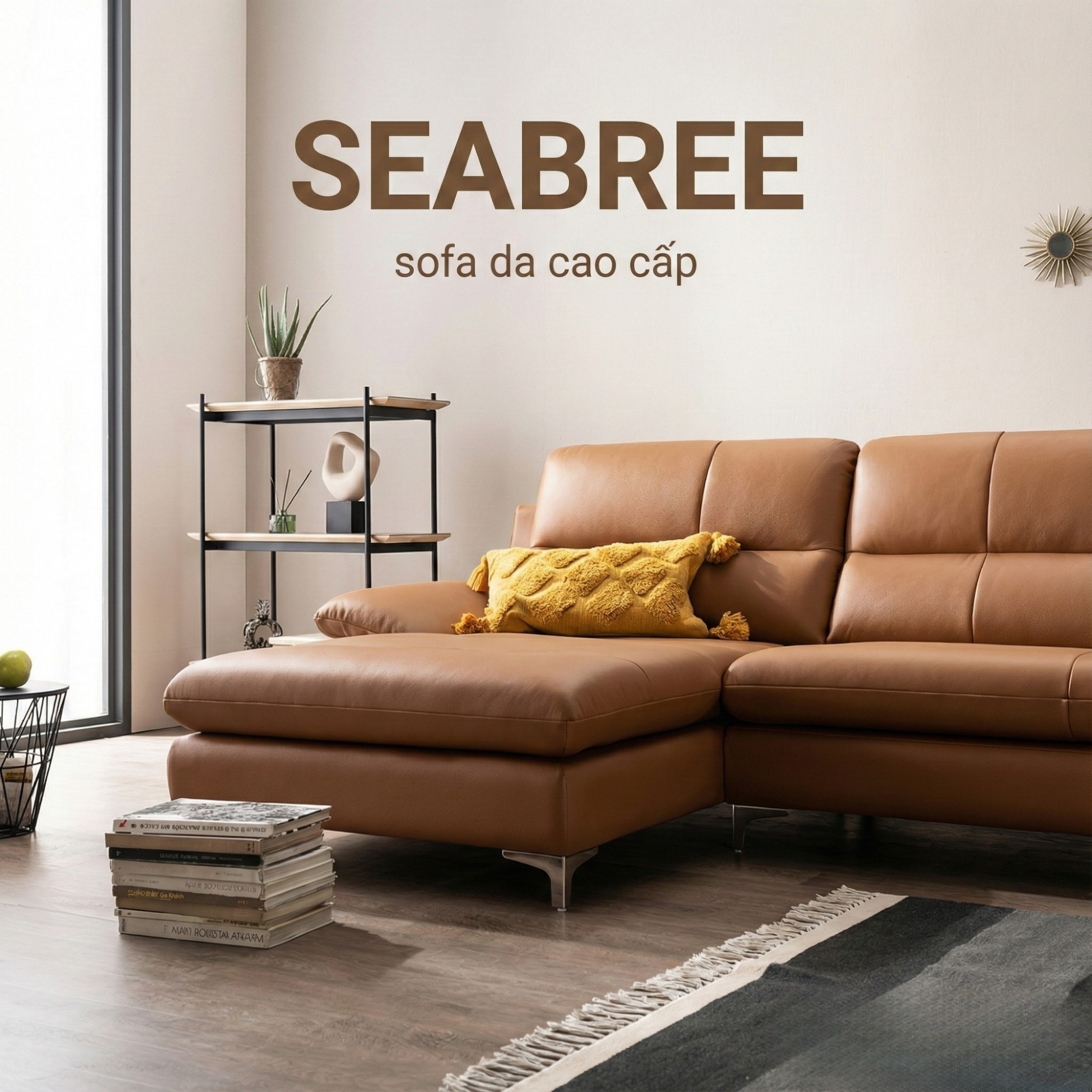 Sofa SEABREE - Sofa Góc Hiện Đại Bọc Da Cho Phòng Khách Chung Cư
