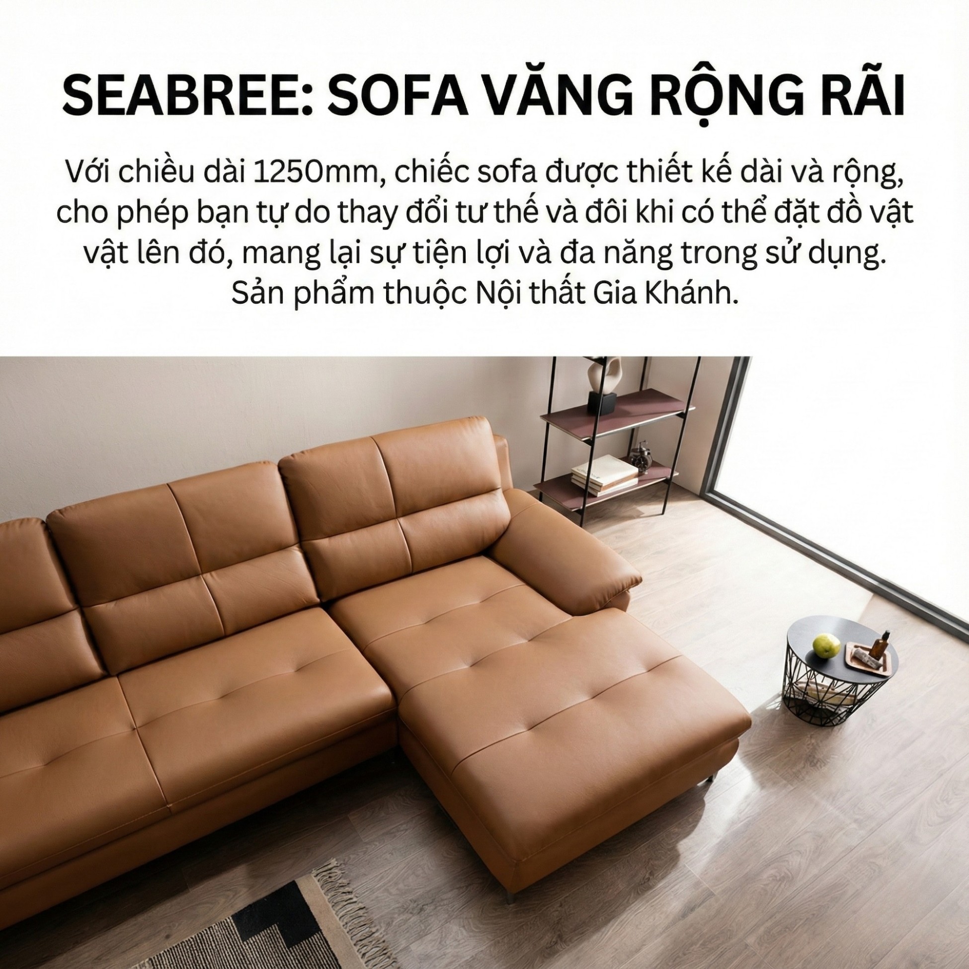 Sofa SEABREE - Sofa Góc Hiện Đại Bọc Da Cho Phòng Khách Chung Cư