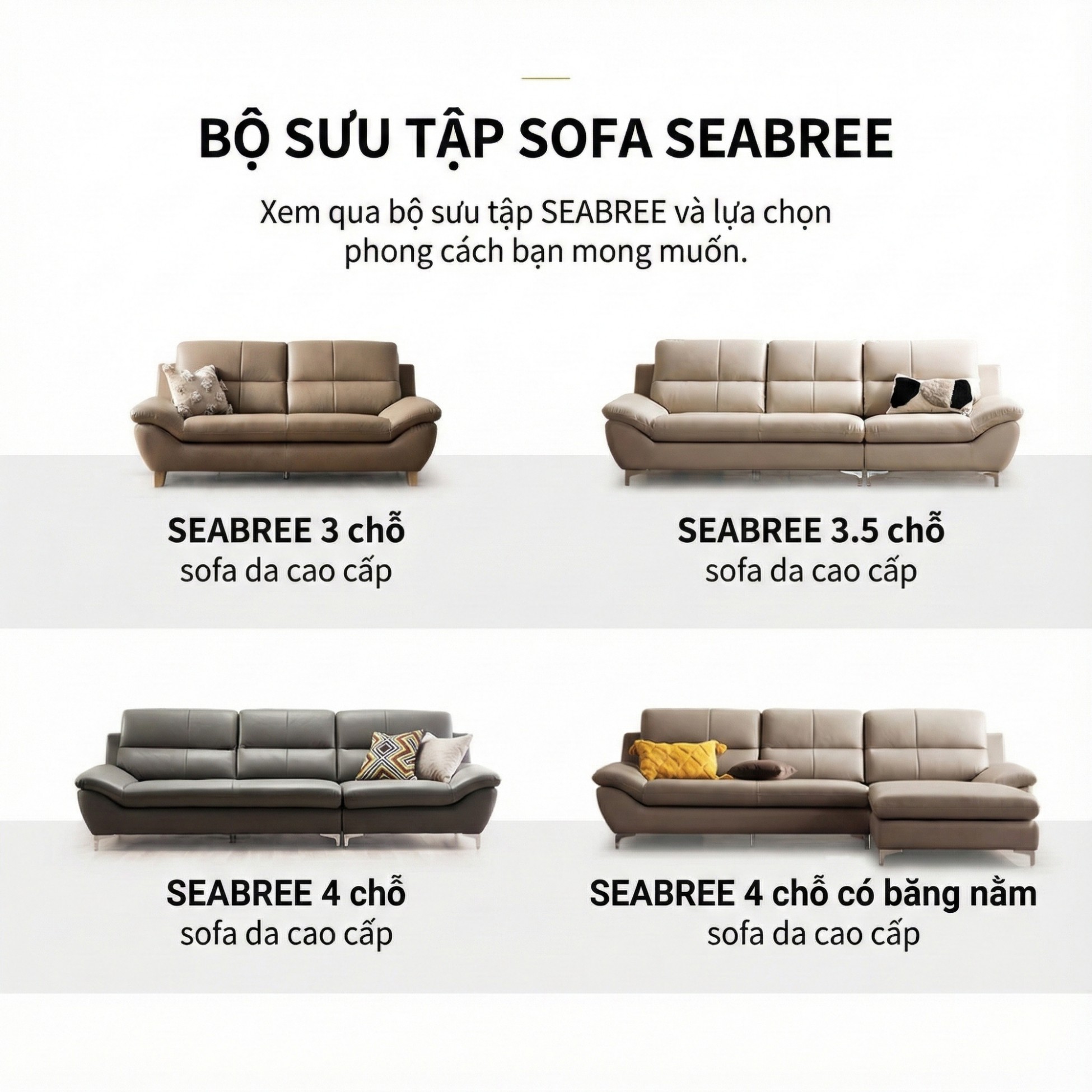 Sofa SEABREE - Sofa Góc Hiện Đại Bọc Da Cho Phòng Khách Chung Cư