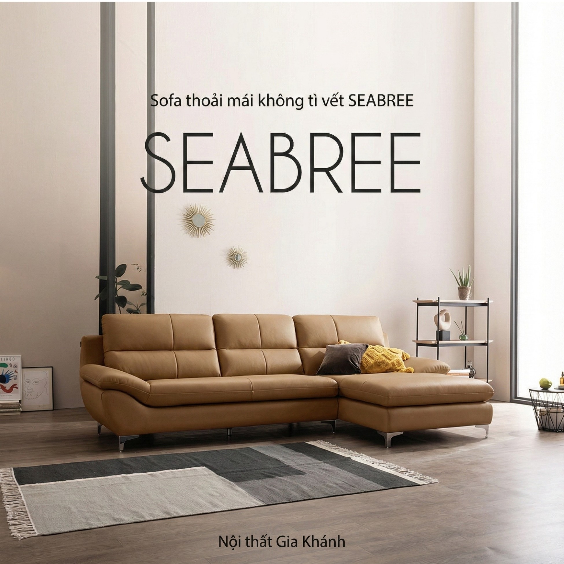Sofa SEABREE - Sofa Góc Hiện Đại Bọc Da Cho Phòng Khách Chung Cư