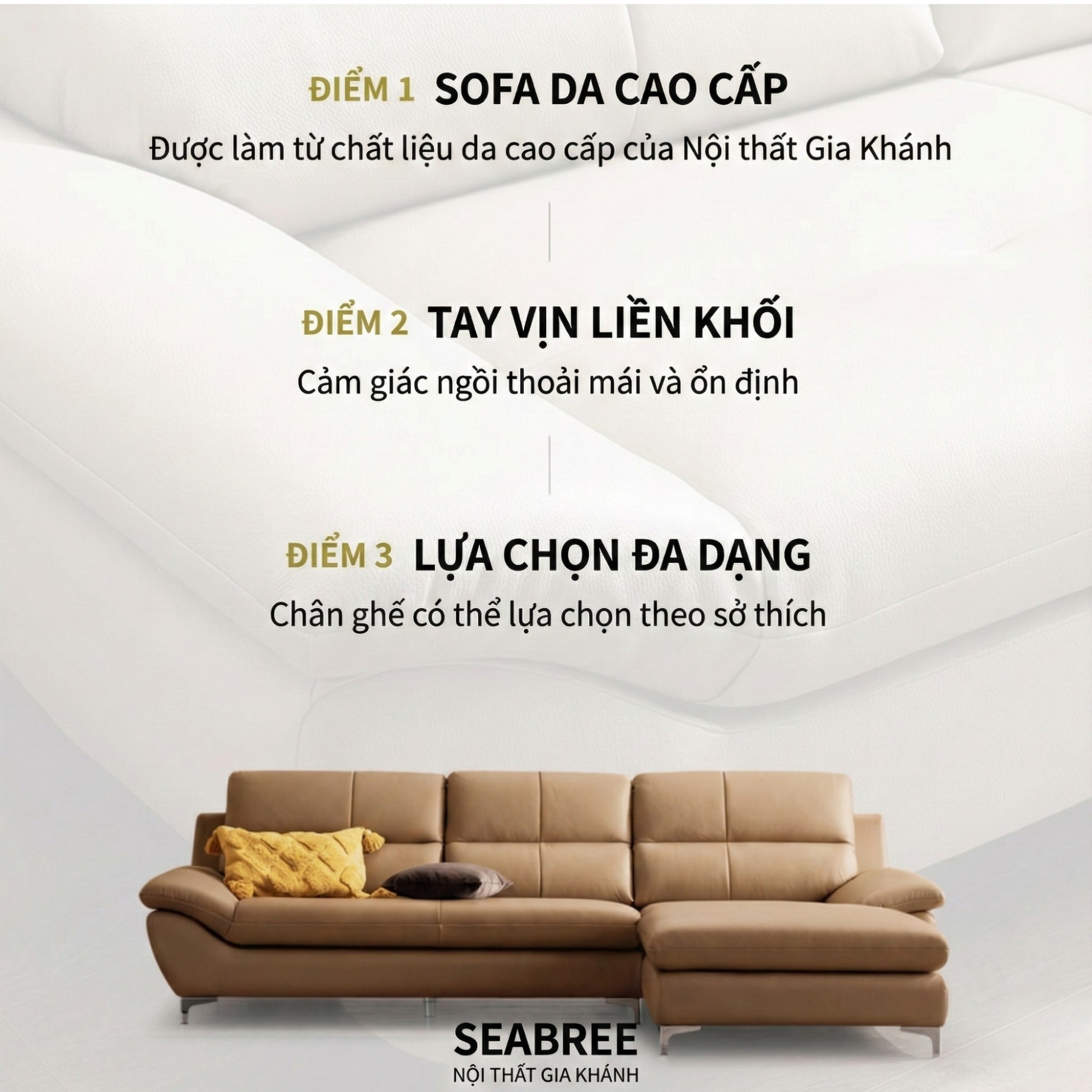 Sofa SEABREE - Sofa Góc Hiện Đại Bọc Da Cho Phòng Khách Chung Cư