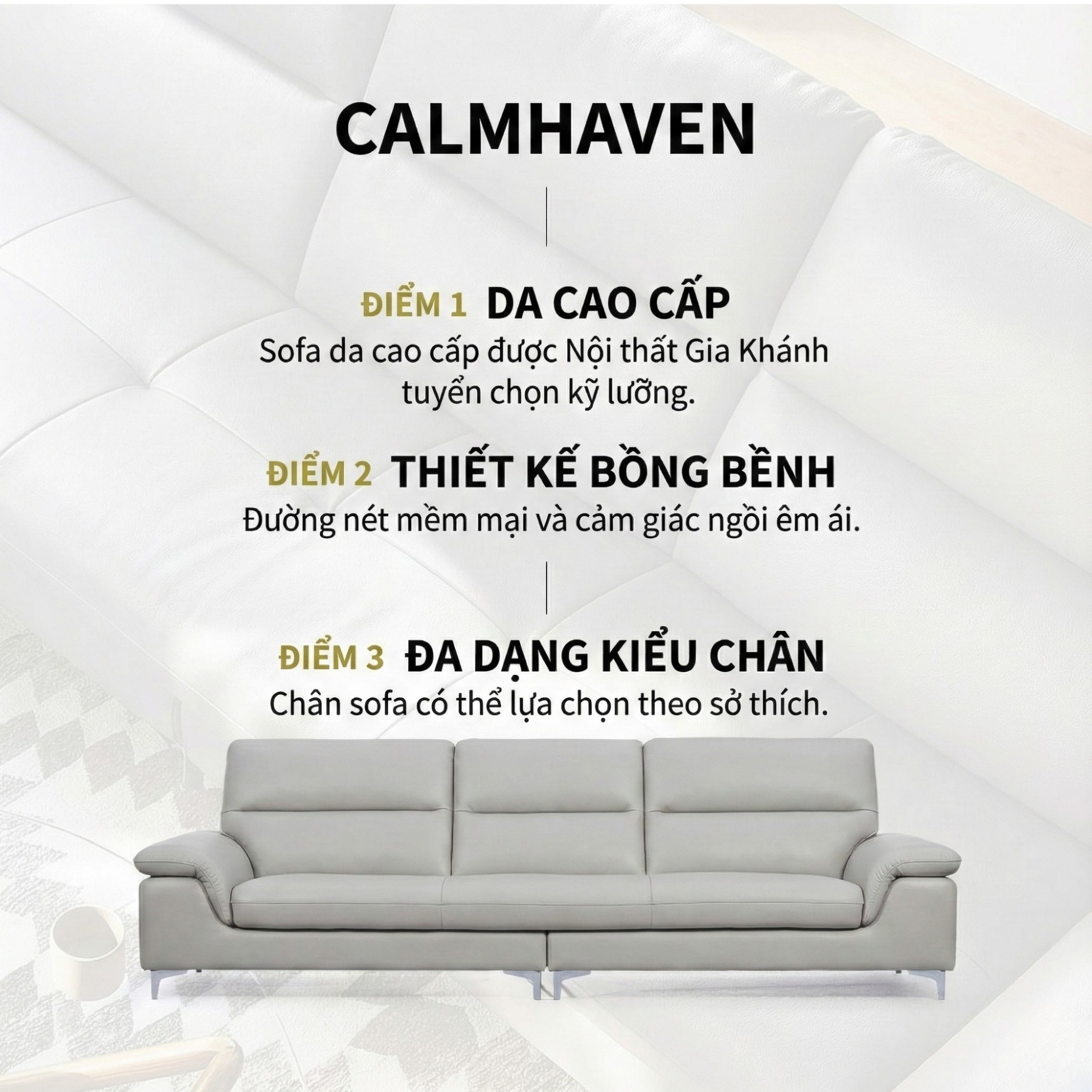 Sofa CALMHAVEN - Sofa Băng Hiện Đại Tôi Giản Cho Phòng Khách Gia Đình 
