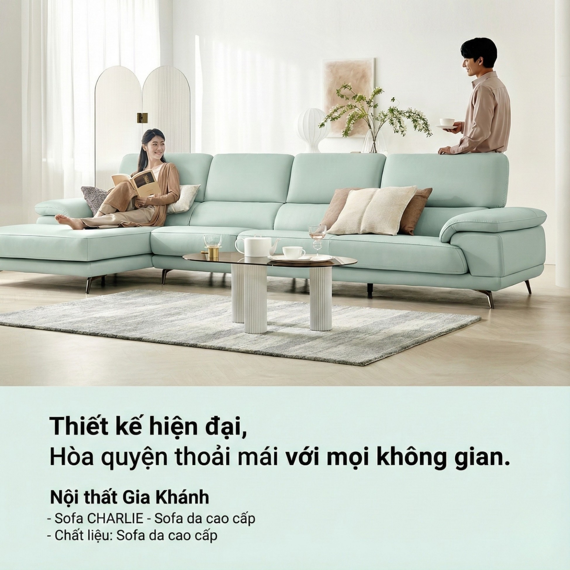 Sofa CHARLIE – Sofa Góc Với Da Cao Cấp Hiện Đại Êm Ái Cho Phòng Khách
