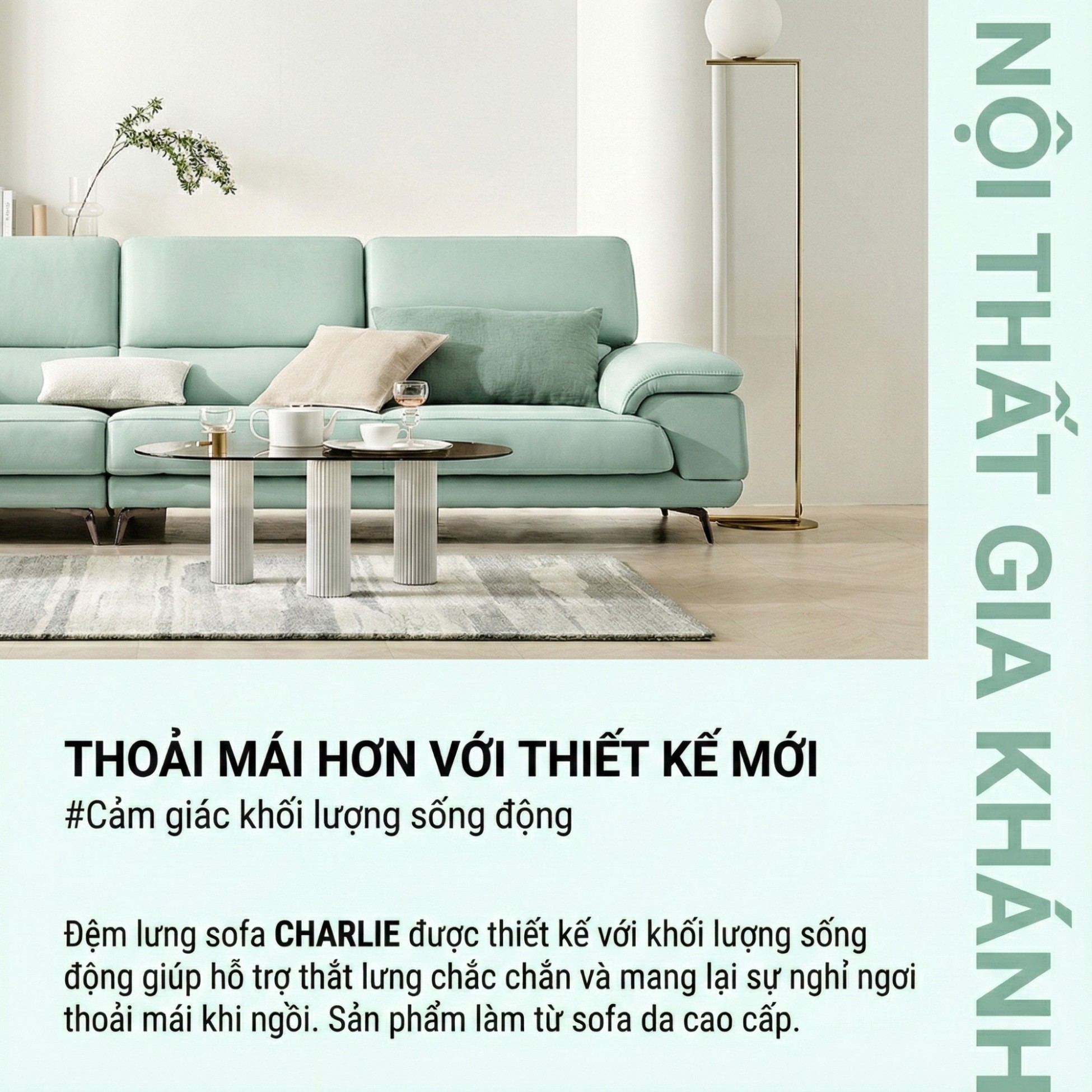 Sofa CHARLIE – Sofa Góc Với Da Cao Cấp Hiện Đại Êm Ái Cho Phòng Khách