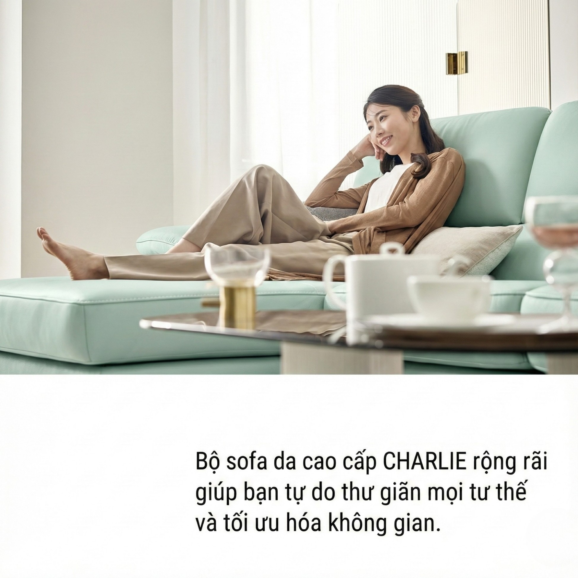 Sofa CHARLIE – Sofa Góc Với Da Cao Cấp Hiện Đại Êm Ái Cho Phòng Khách