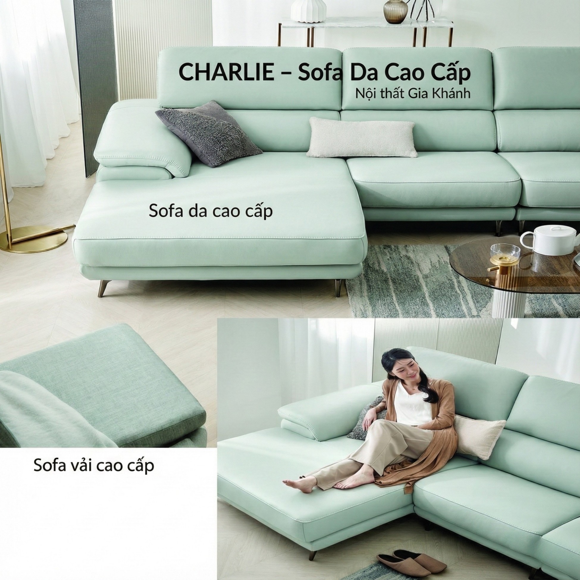 Sofa CHARLIE – Sofa Góc Với Da Cao Cấp Hiện Đại Êm Ái Cho Phòng Khách